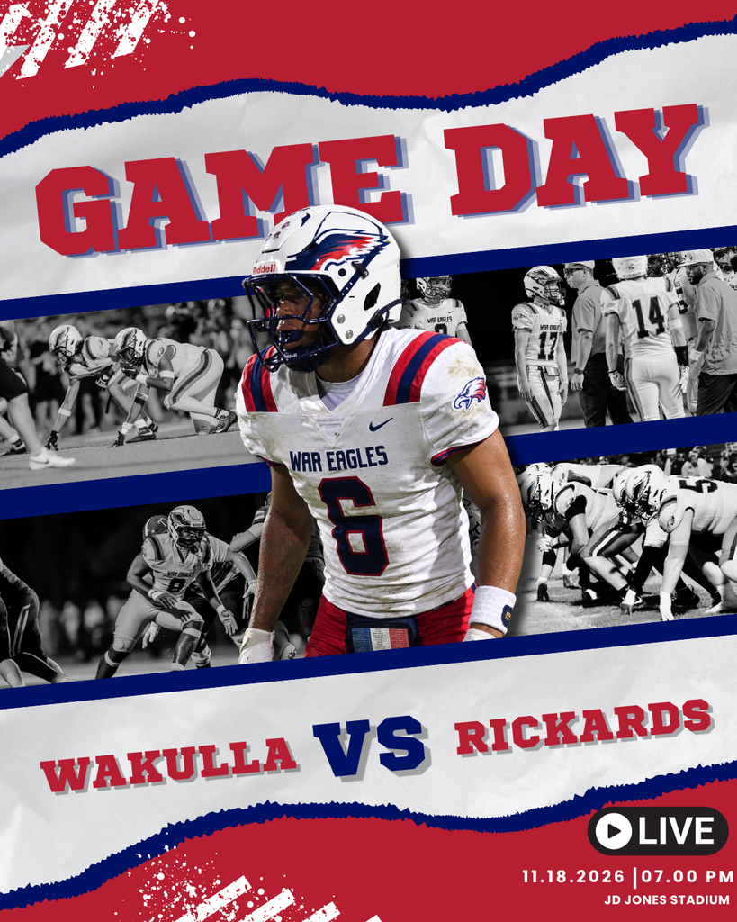 WAR EAGLE FOOTBALL LIVE TONIGHT IN WAKULLA! Can’t make it to the game tonight? Our Wakulla High School Sports Broadcasting students are bringing the game to YOU — LIVE on YouTube! WAKULLA WAR EAGLES vs. RICKARDS RAIDERS Friday, September 18 | 7:00 PM | Wakulla High School HOW TO WATCH: 1. Open YouTube on your phone, computer or smart TV. 2. Search @WakullaCountySchools. 3. Subscribe to the Wakulla County Schools channel. 4. Look for the LIVE War Eagle football broadcast and tune in! Watch from anywhere. Cheer from everywhere. Student-produced and LIVE.