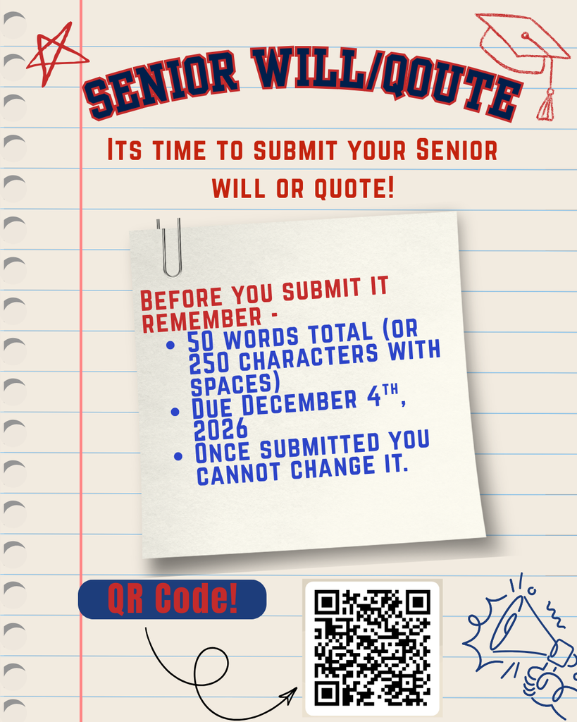 Seniors! It's time to submit your will or quote for the yearbook.