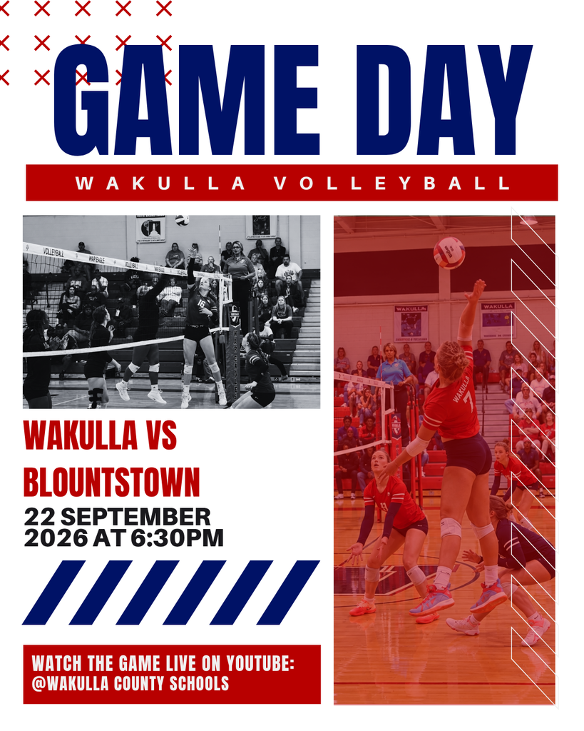 LADY WAR EAGLE VOLLEYBALL IS LIVE TONIGHT! 🏐 The Lady War Eagles are hitting the road, and War Eagle Sports Broadcasting is going with them! Our student crew will be LIVE from Blountstown tonight bringing you all the varsity action. WAKULLA LADY WAR EAGLES VARSITY VOLLEYBALL Tonight | 6:30 PM | at Blountstown Can’t make the trip? We’ve got you covered! 📺 Watch LIVE on YouTube at @WakullaCountySchools — and don’t forget to subscribe! Student-produced. On the road. LIVE. GO WAR EAGLES! 🦅🏐