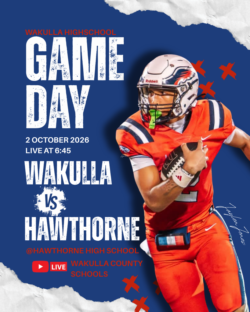 WAR EAGLE FOOTBALL LIVE TONIGHT IN HAWTHORNE!  Can’t make it to Hawthorne tonight? Our Wakulla High School Sports Broadcasting students are bringing the game to YOU — LIVE on YouTube!  WAKULLA WAR EAGLES vs. PACE PATRIOTS Friday, October 2 | 6:45 PM | Hawthorne High School  HOW TO WATCH: 1. Open YouTube on your phone, computer or smart TV. 2. Search @WakullaCountySchools. 3. Subscribe to the Wakulla County Schools channel. 4. Look for the LIVE War Eagle football broadcast and tune in!  Watch from anywhere. Cheer from everywhere. Student-produced and LIVE.