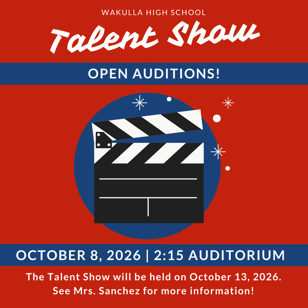 Talent Show Auditions are Thursday, October 8th at 2:15 in the auditorium. Come prepared to perform your full act that you plan to do in the Talent Show. The Talent show will be held on October 13th. See Ms. Sanchez for more information.