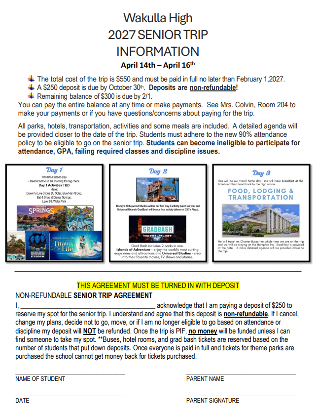 Wakulla High School Senior Trip Information