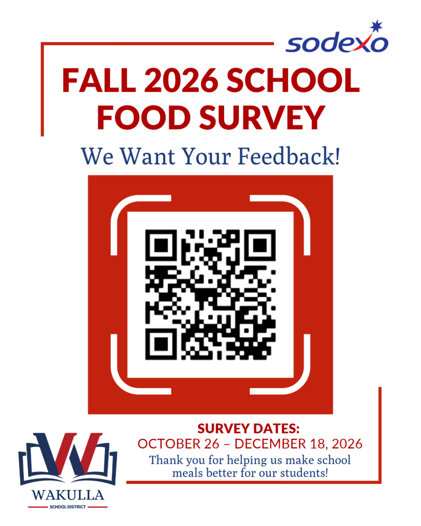 WE WANT YOUR FEEDBACK! 🍎 Wakulla County Schools and Sodexo invite students, parents, and staff to participate in the Schools Consumer Survey – Fall 2026! Your feedback on school meals and food services helps us better understand the needs of our school community and identify opportunities for improvement. Survey Open: October 26 – December 18, 2026 Take the survey: https://onevisionccx.qualtrics.com/jfe/form/SV_afMfdj1eA0zqJeu?Site_Id=0011t00000tdrlkAAA&Location_ID=unique A few minutes of your time can make a difference. Thank you for sharing your feedback! #WakullaCountySchools #SchoolNutrition