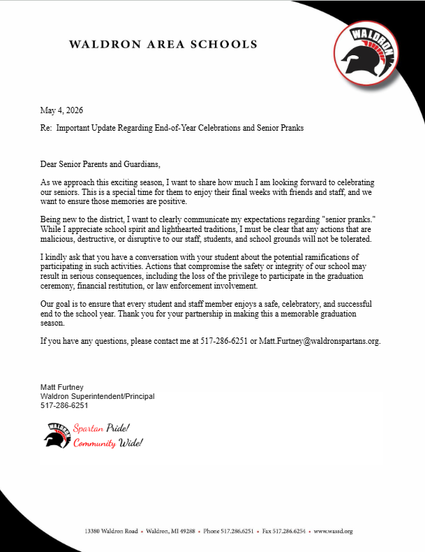 Please see the important letter from Mr. Furtney.
