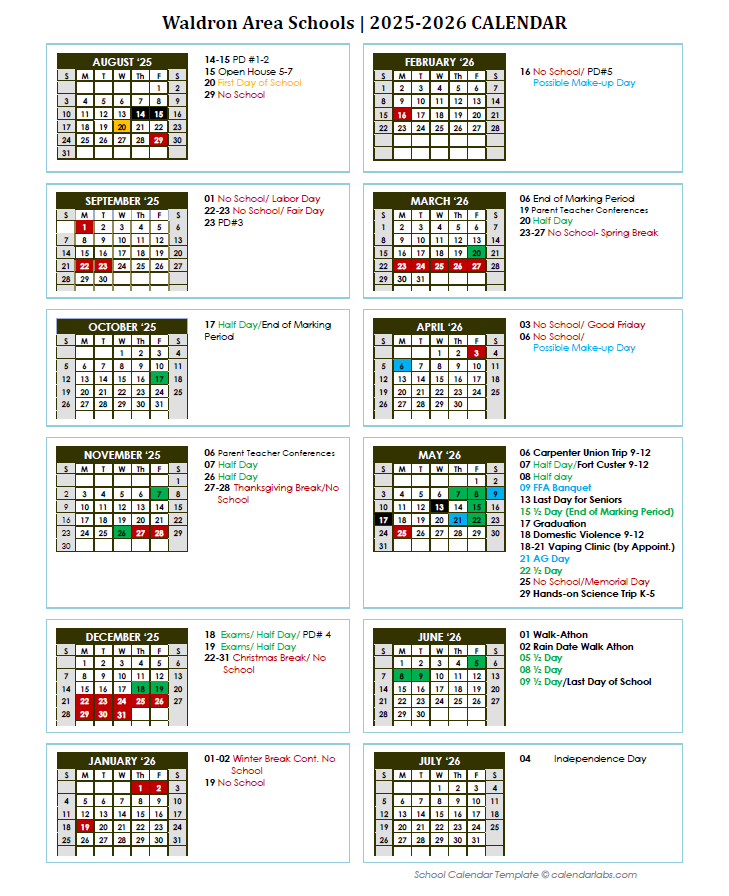 Good morning! Just a reminder that today and tomorrow are half days per our original schedule. Additionally, due to our previous weather closures, we have updated the schedule to include half days for the remainder of the school year. Please review the attached updated calendar for all upcoming dates and dismissal times.