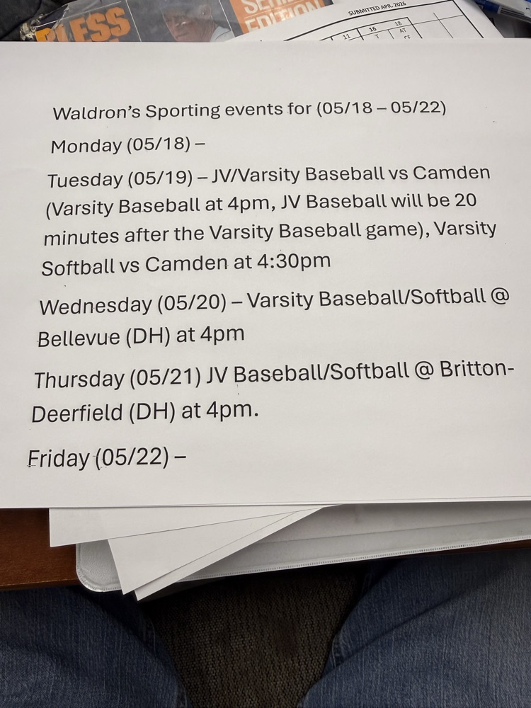 Waldron’s sporting events for this coming week