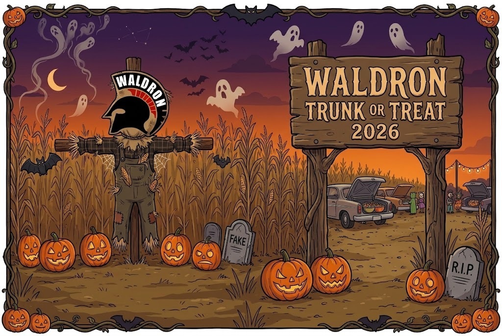 Waldron area Schools first annual trunk or treat starts at 5:30. This place is jam packed with trunks. Get your kids decorated and come up to enjoy the festivities.