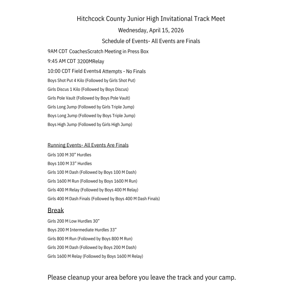 4/15- Hitchcock Schedule