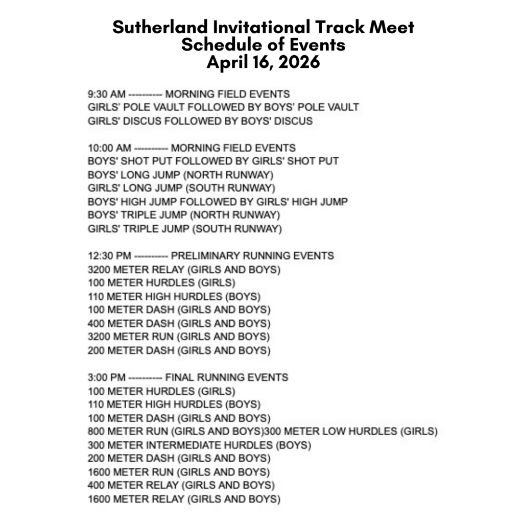 4/16 Schedule @ Sutherland