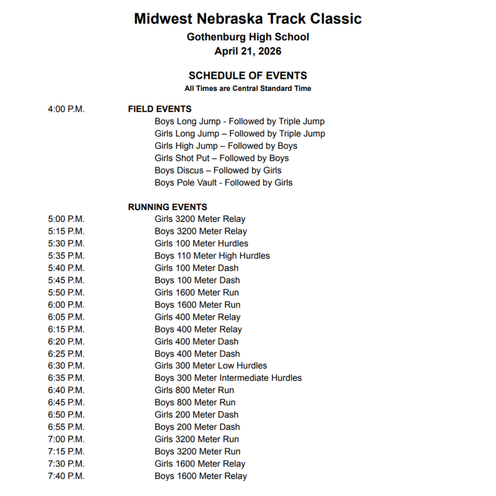 4/21 Gothenburg Schedule