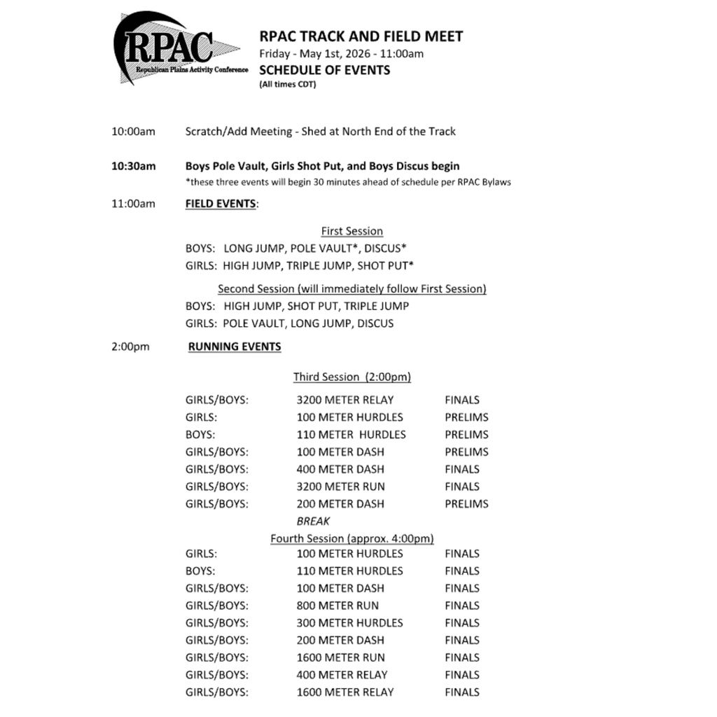 5/1  RPAC Track Schedule