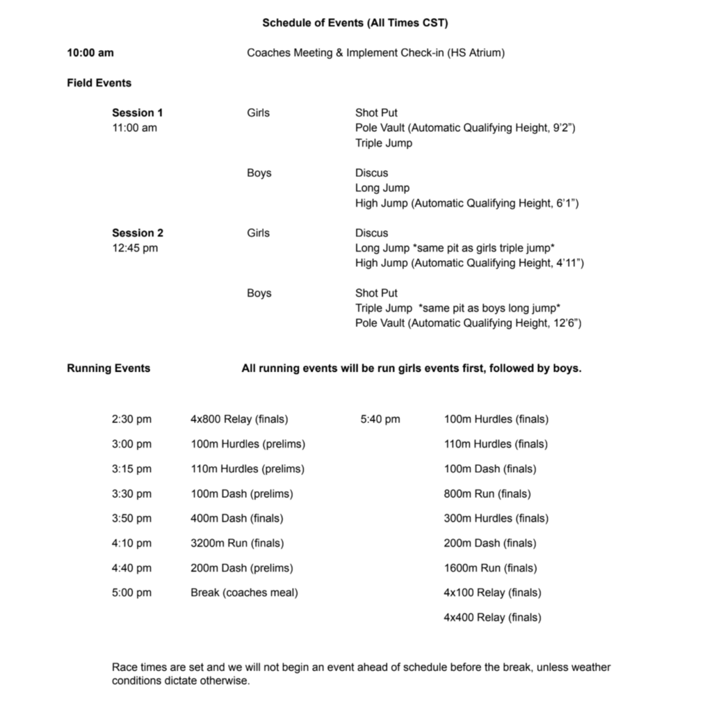 D7 District Track Meet Schedule