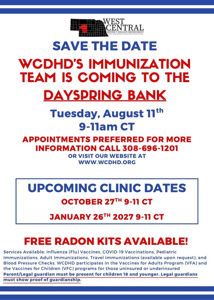 WCDHD's Immunization Clinic Dates