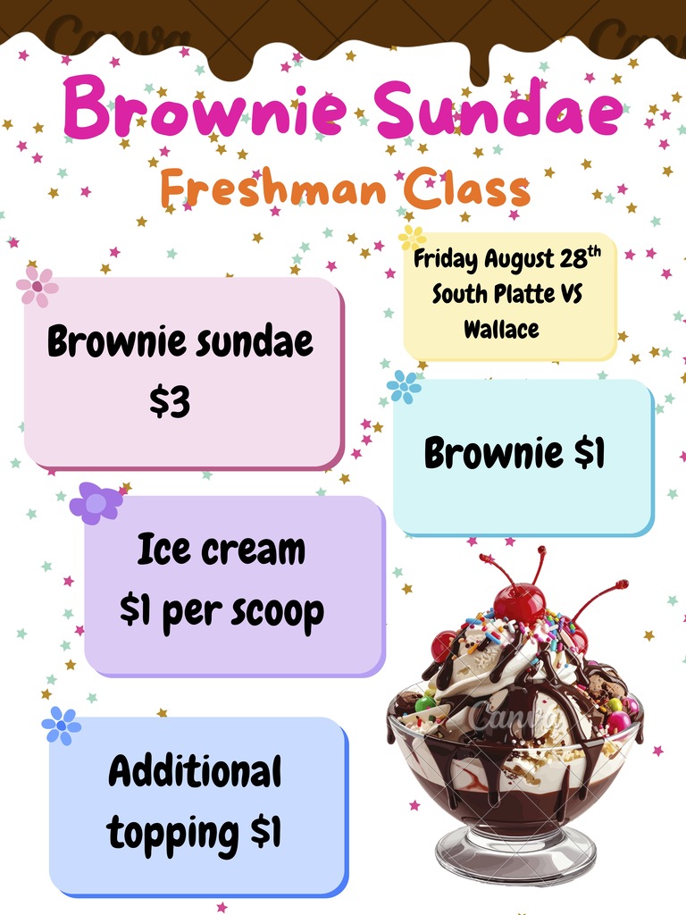 Brownie sundaes on Friday, August 28th at the Wallace/South Platte games