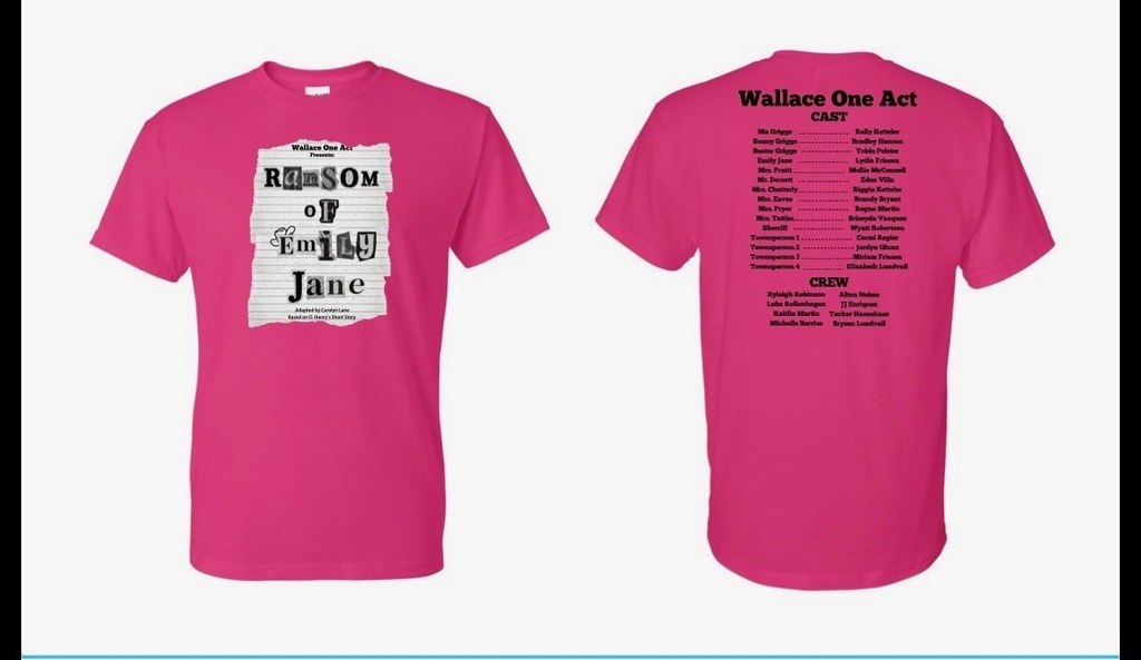 Pink shirt with "Ransom of Emily Jane" Logo