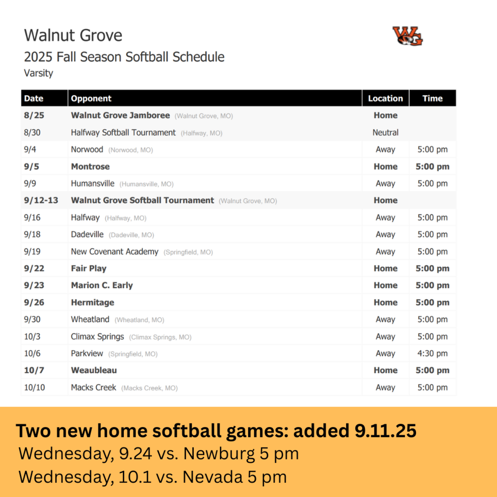 Softball Schedule - 2025