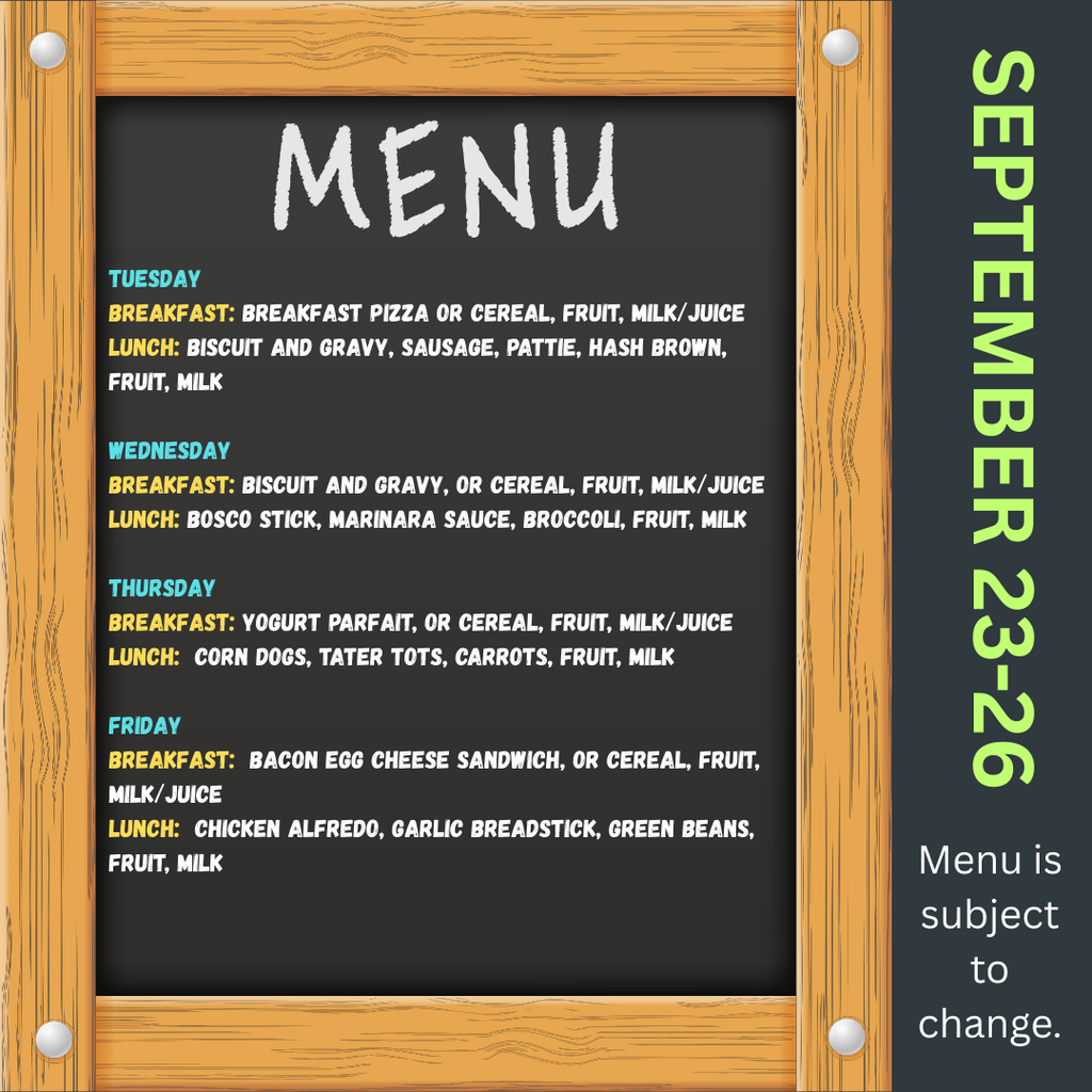 Breakfast and lunch menu 
