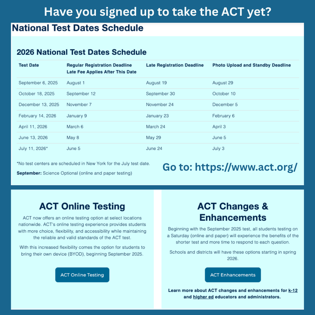 ACT dates this year