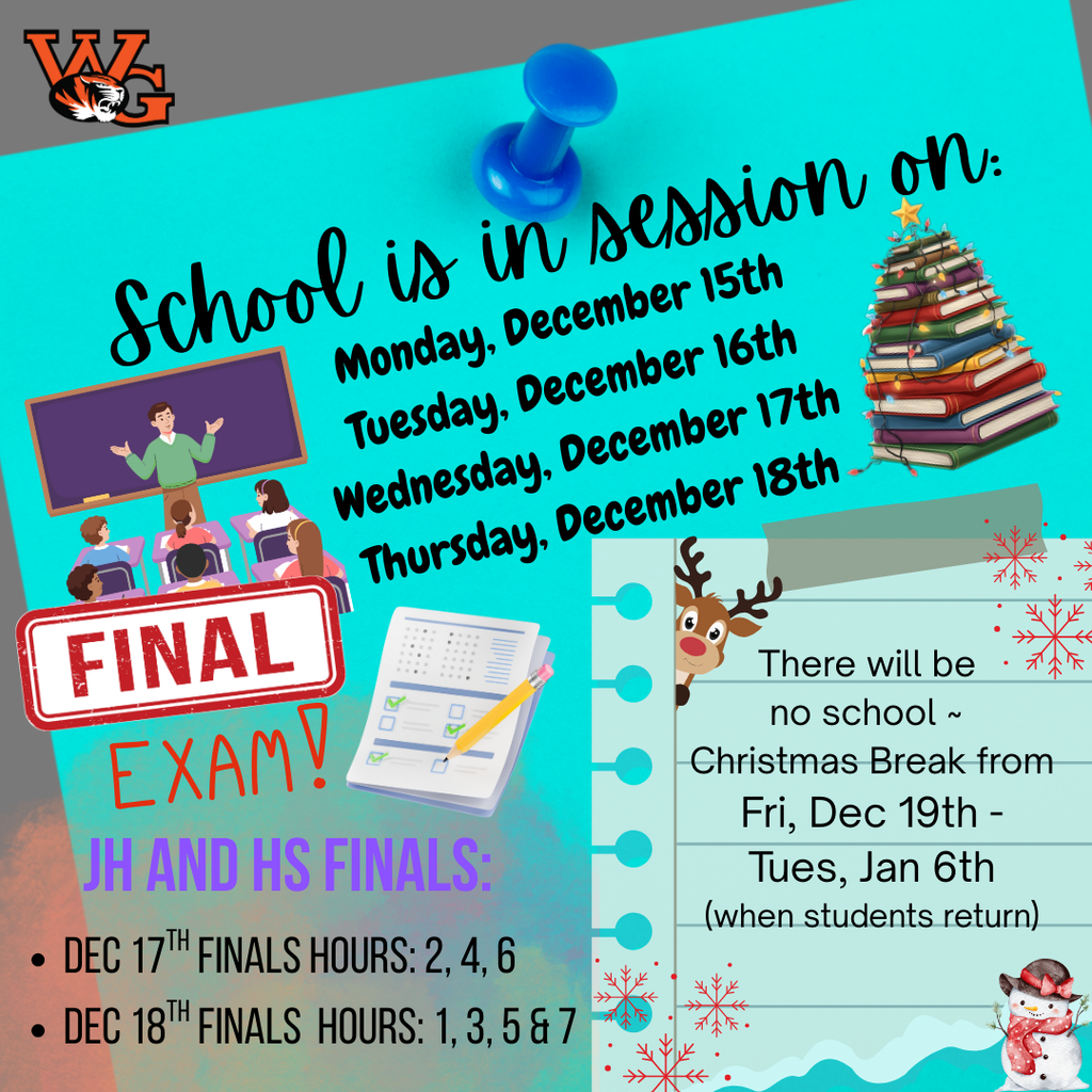 School is in session - December 15th --> finals schedule