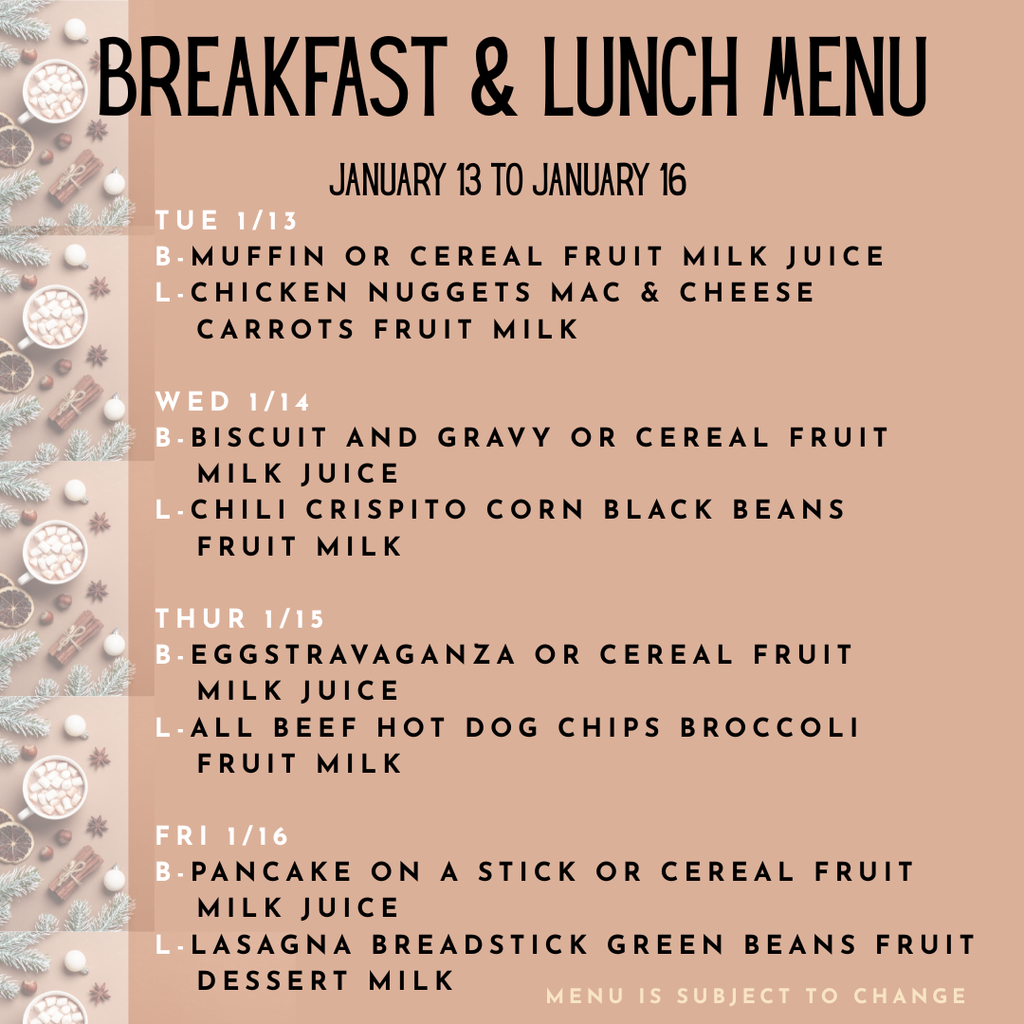 Breakfast and Lunch Menus