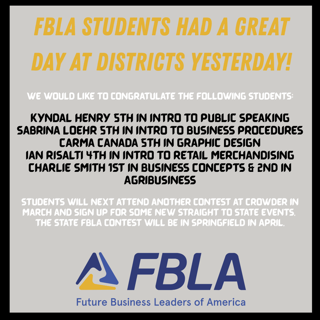 FBLA - Districts Awards list