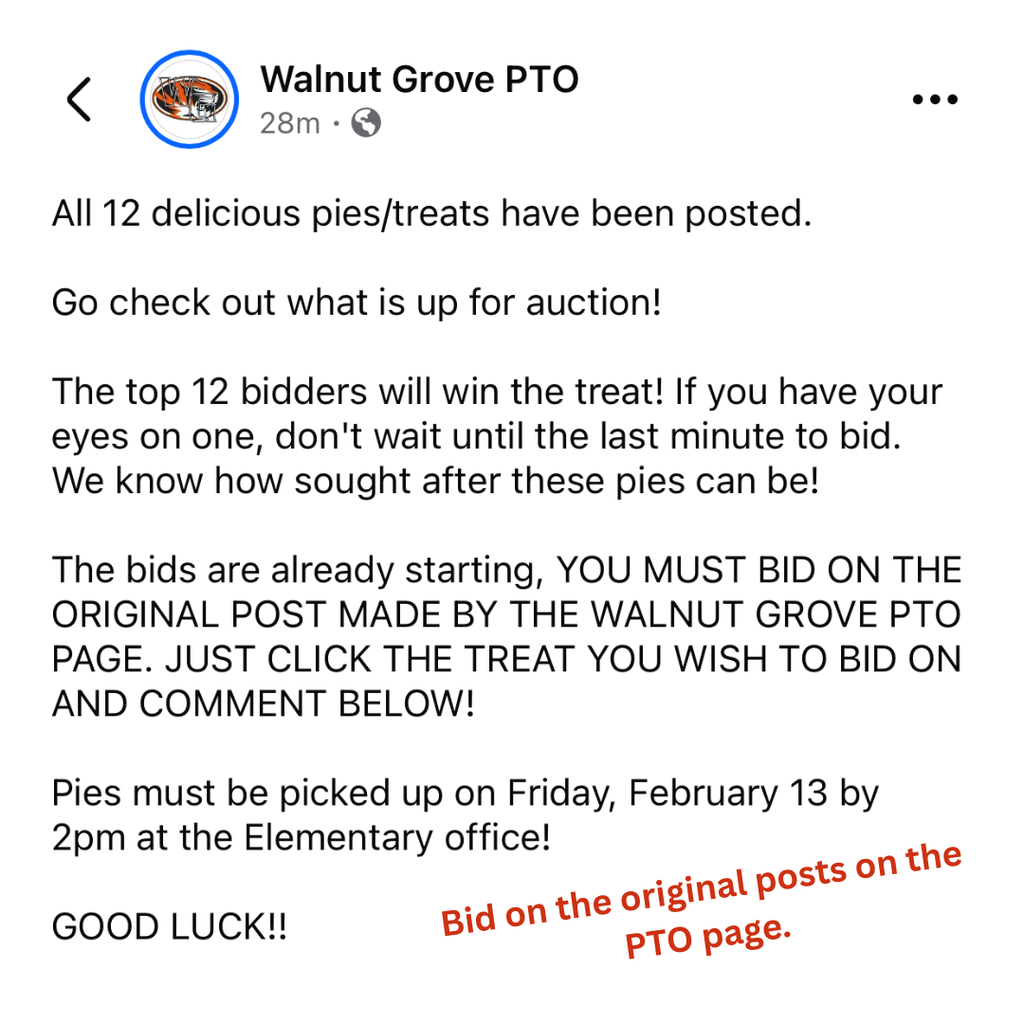 Pie Auction Additional Info