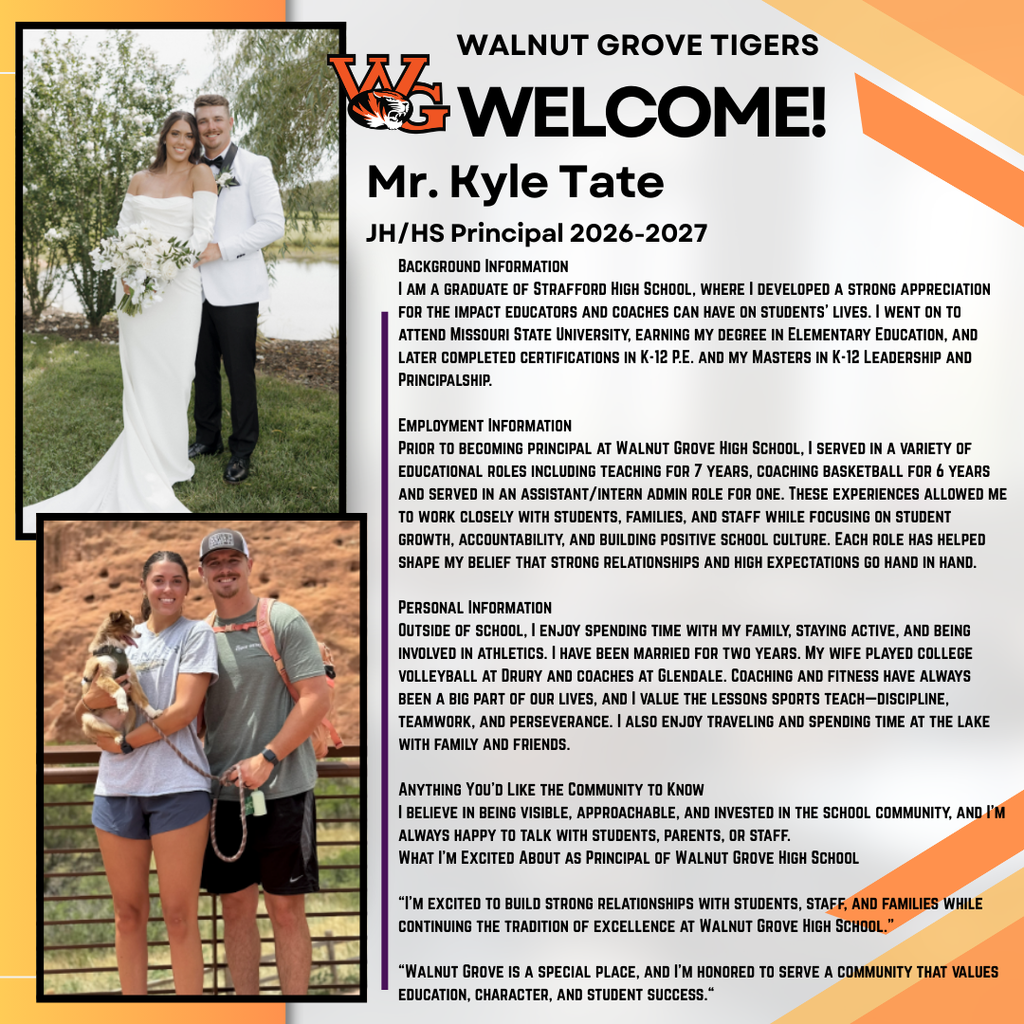 Welcome to WG for our new JH/HS Principal Mr. Kyle Tate