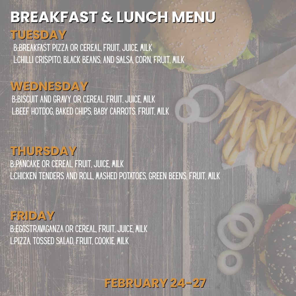 Breakfast and lunch menus