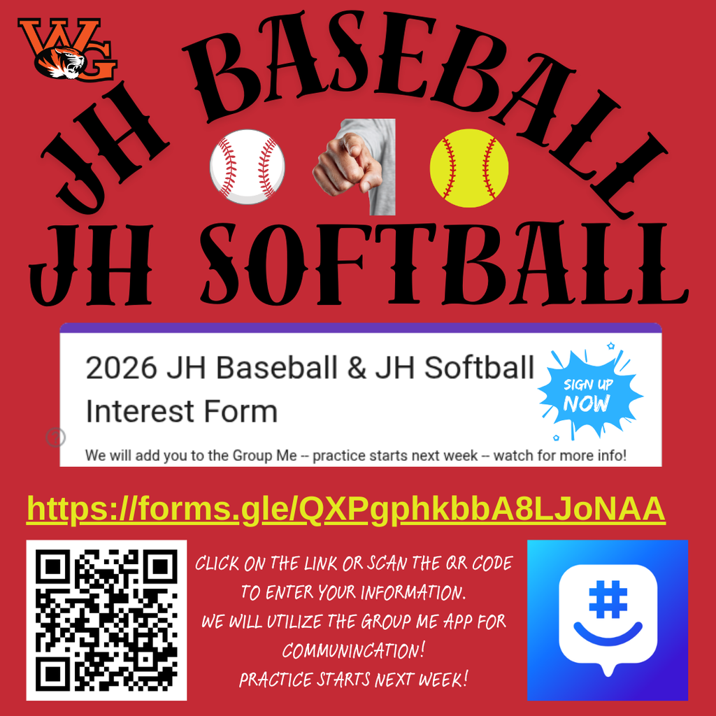 JH baseball and softball group me info flyer