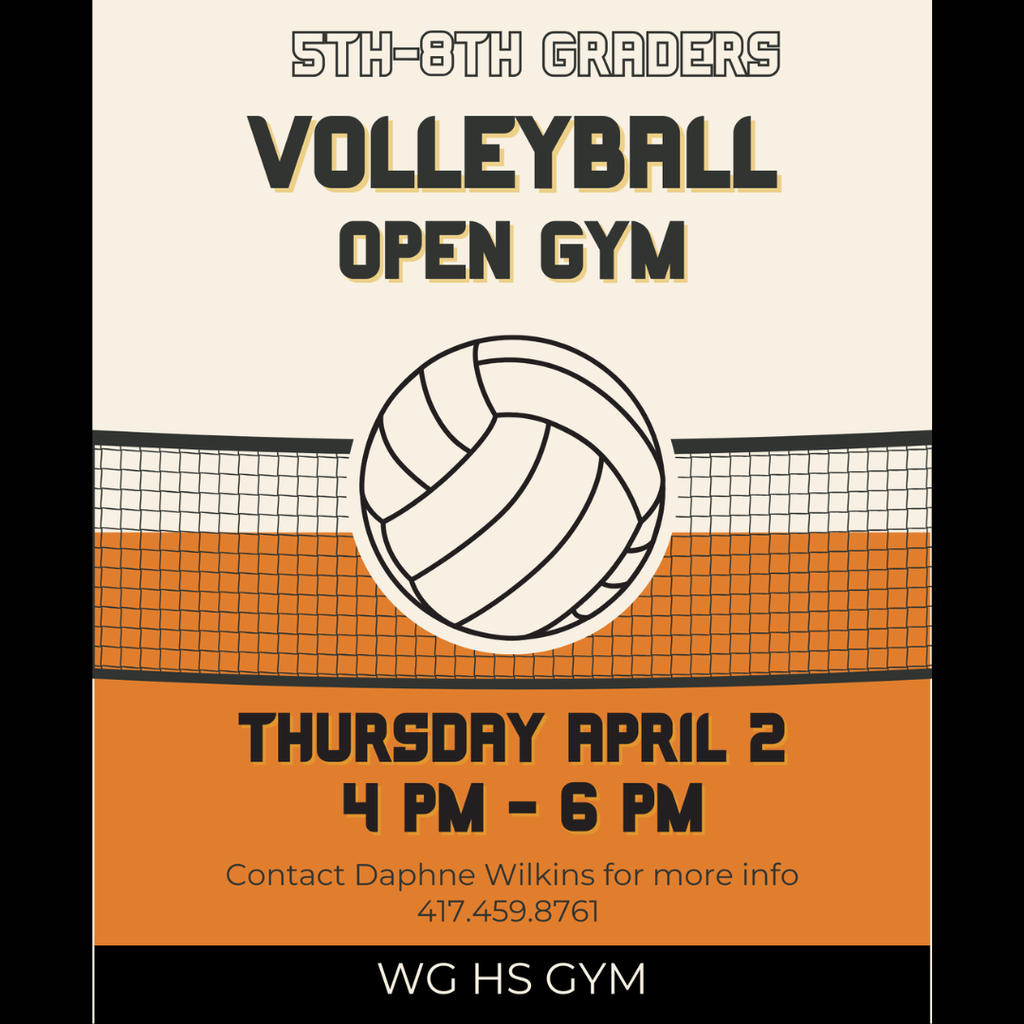 Volleyball Open Gym Flyer - Thurs Apr 2 from 4-6 p.m.