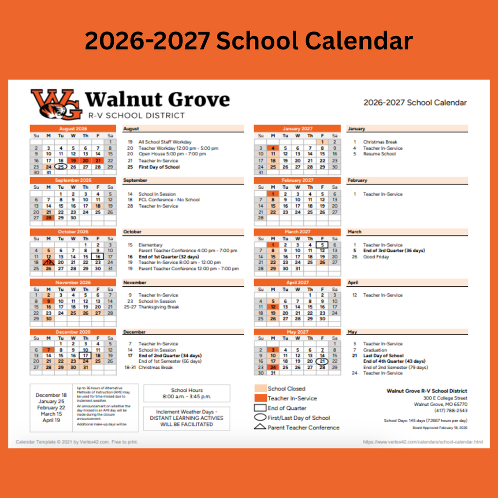 School Calendar 26-27