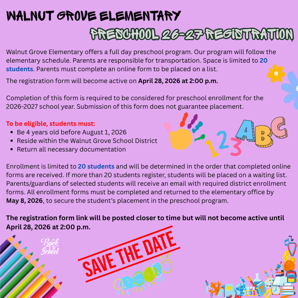 PreSchool Registration Forms COMING soon - Save the Date