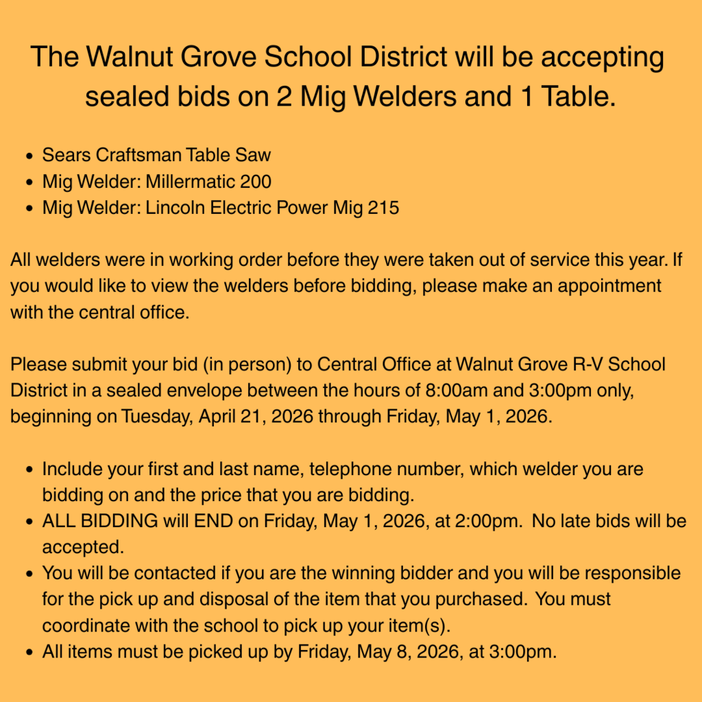 Sealed Bids - AG Welder and Saw - INSTRUCTIONS