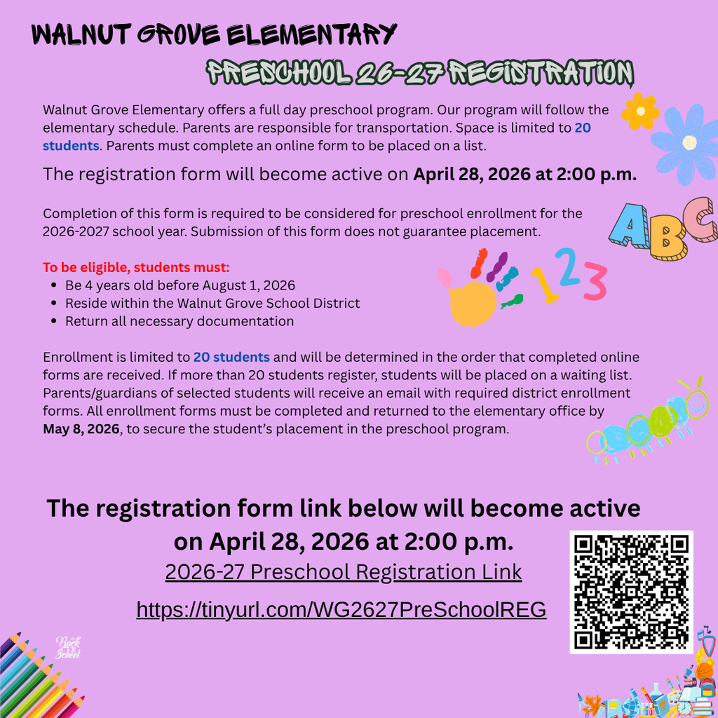 Registration PreSchool 2026-2027