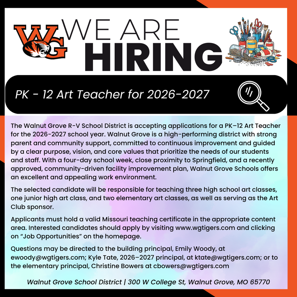 PK-12 Art Teacher Job Opportunities post.