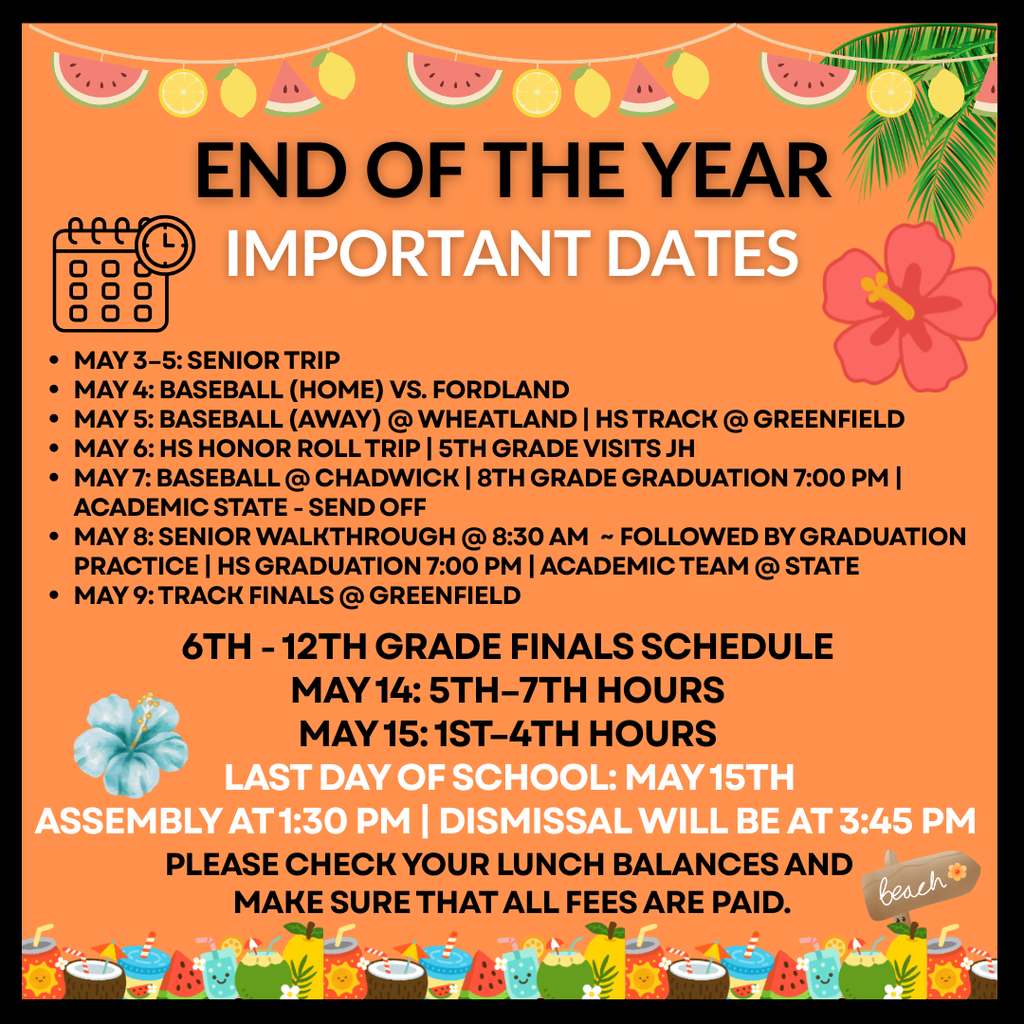 End of the Year - Important Dates