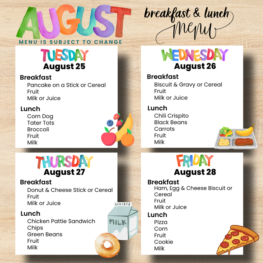 Week 1: August 25-28 Menu