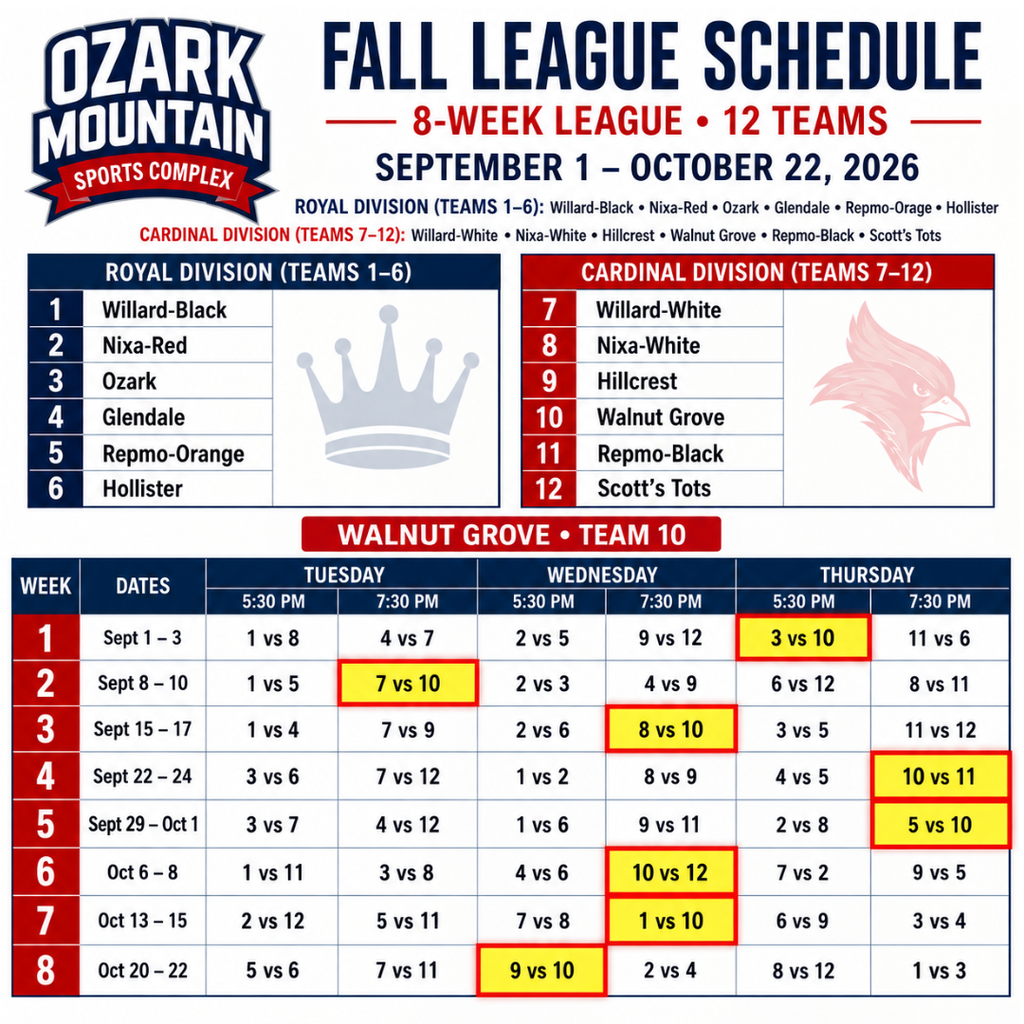 Fall Baseball Schedule