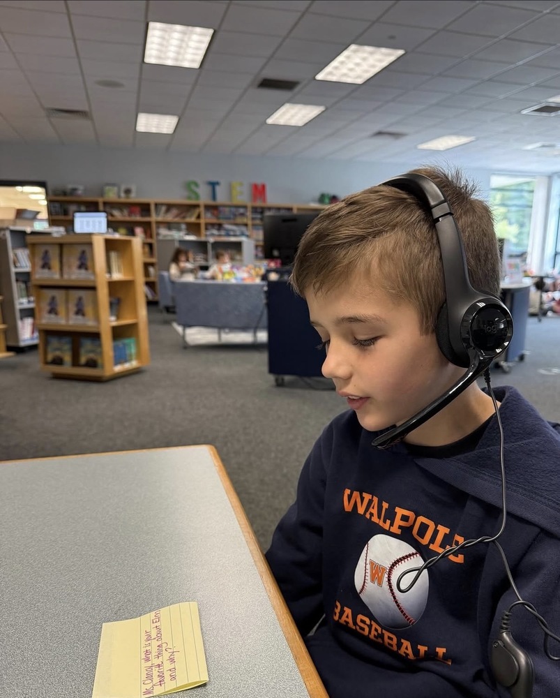 student recording podcast