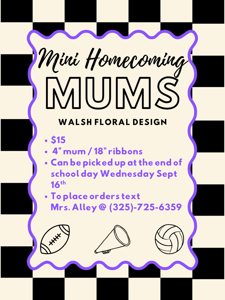 Homecoming Mums for sale $15 Contact Mrs Alley.
