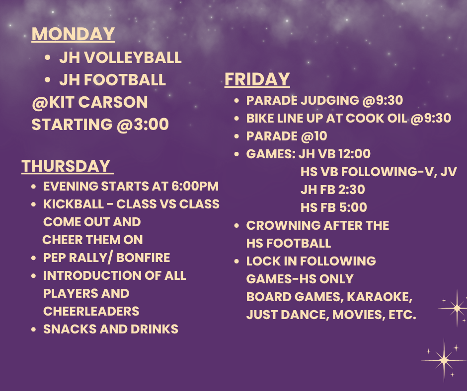 Homecoming Schedule for this week