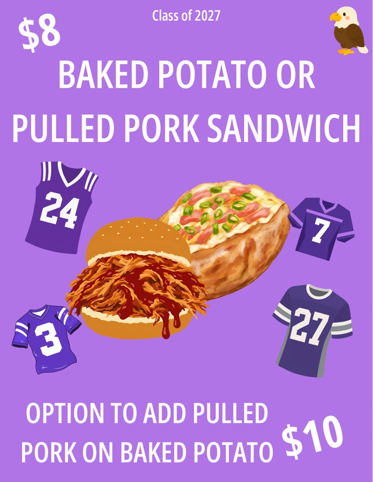 loaded baked potato or pulled pork sandwich special