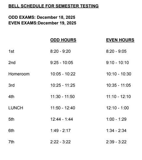WMS & WHS Semester Test Schedule