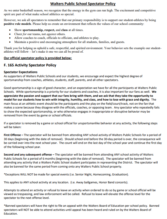 WPS spectator policy