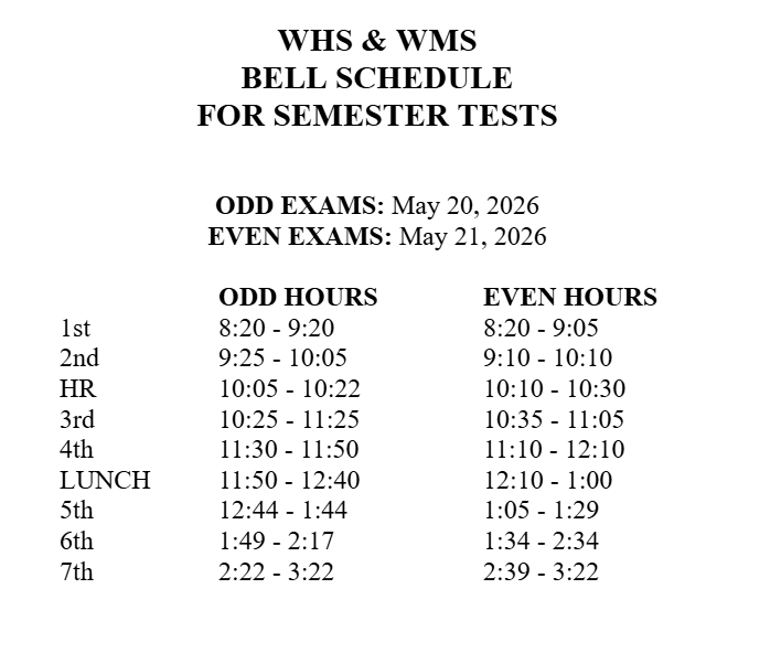 semester test schedule