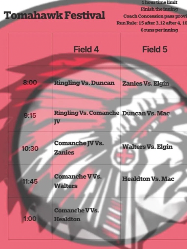 JH Softball Tomahawk Festival Schedule