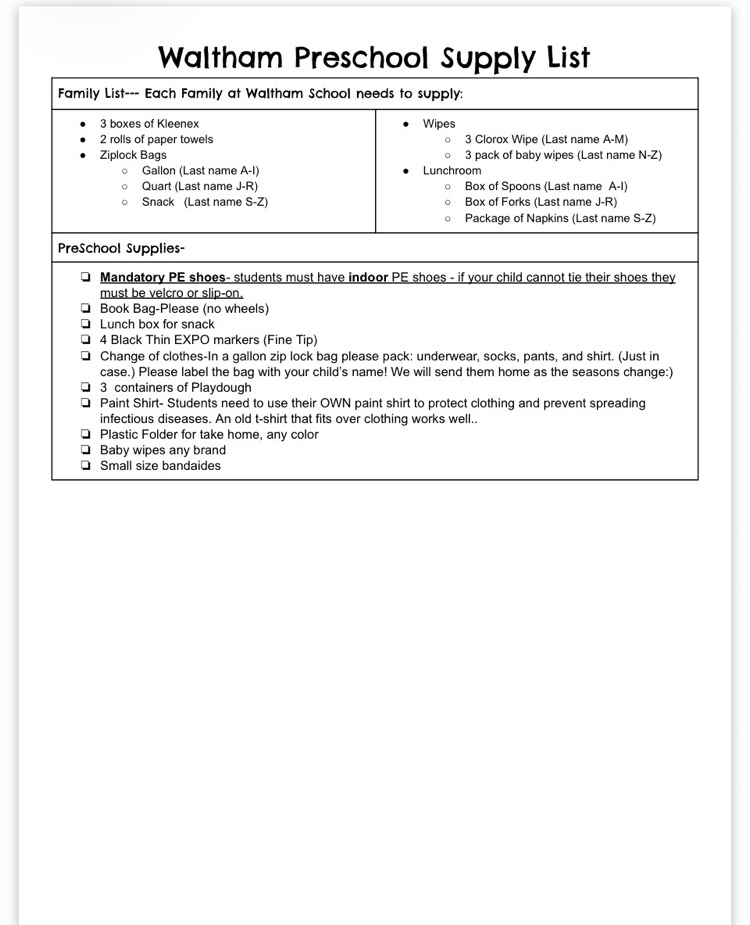 supply list 