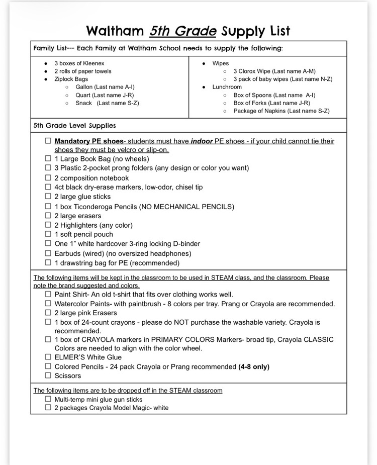 supply list 