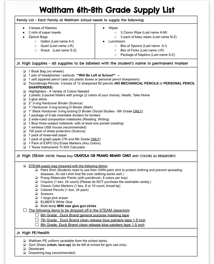 supply list 