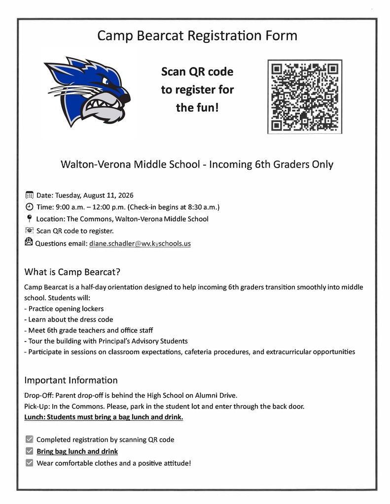 WVMS Camp Bearcat for Incoming 6th Graders
